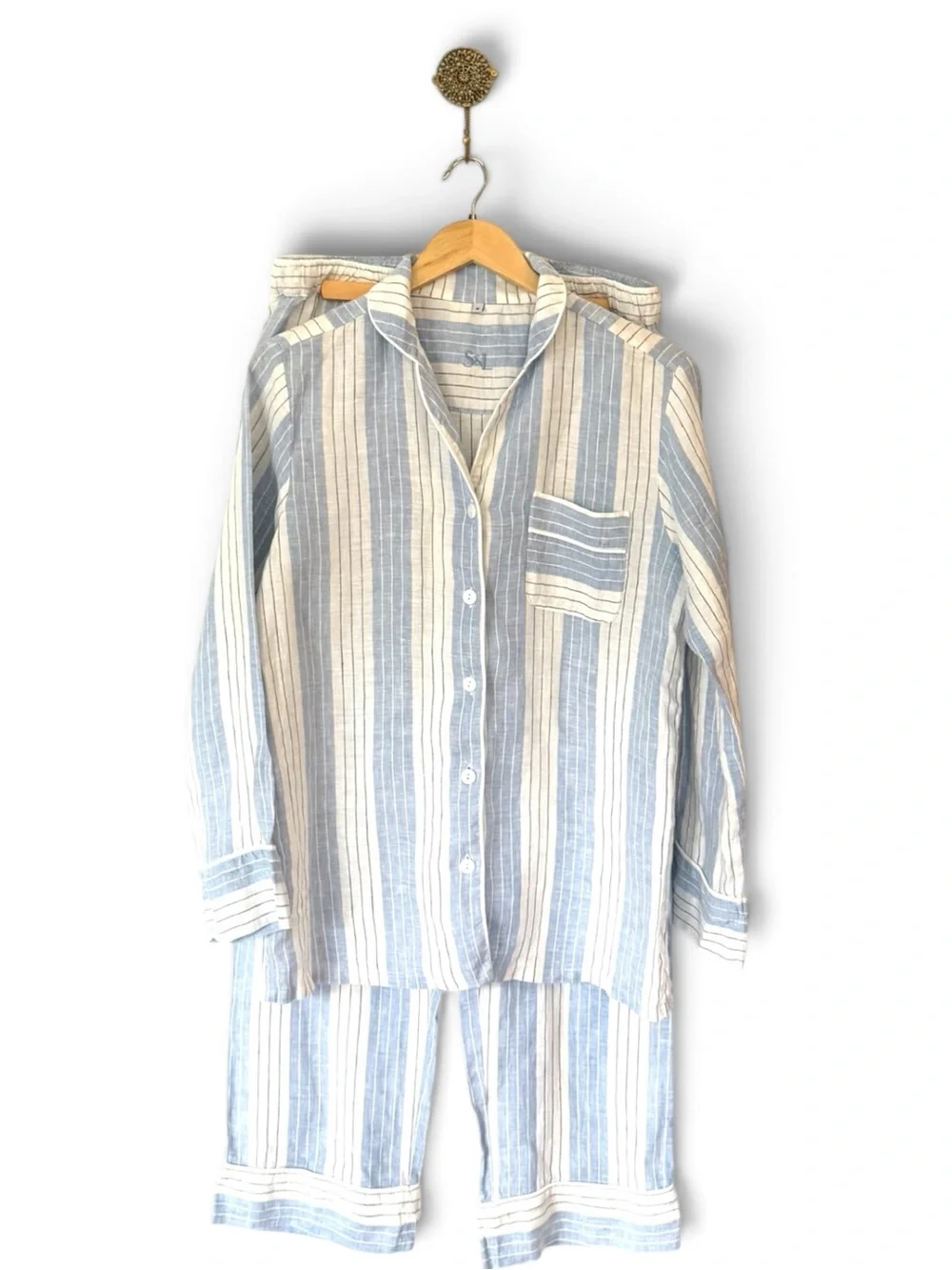 Serena & Lily Porto Linen Pajama Set • Chambray Blue Stripe • NWOT Size M